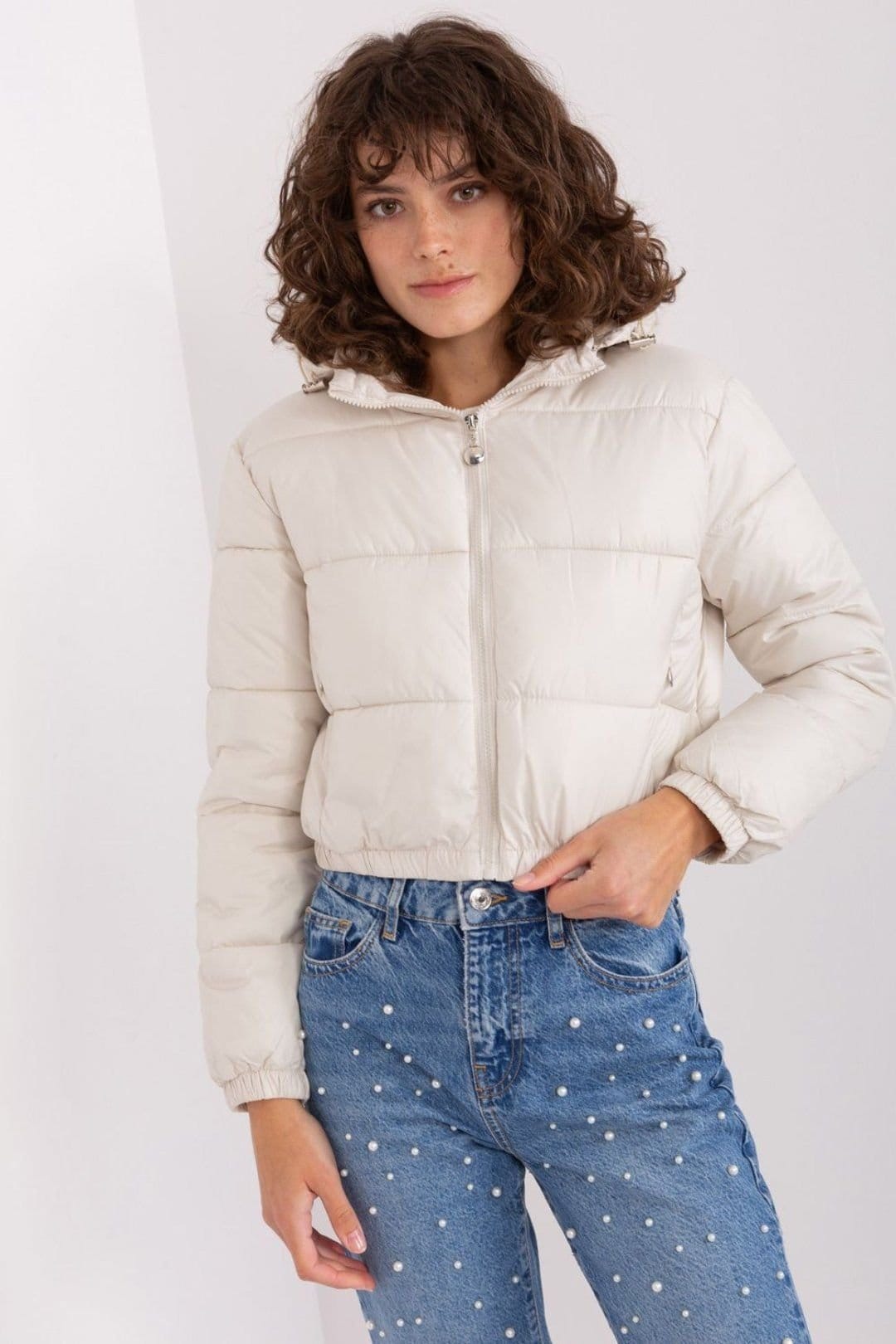 Love Lace Love Lace Women's Down Short Quilted Jacket with Detachable Hood in Beige - 4