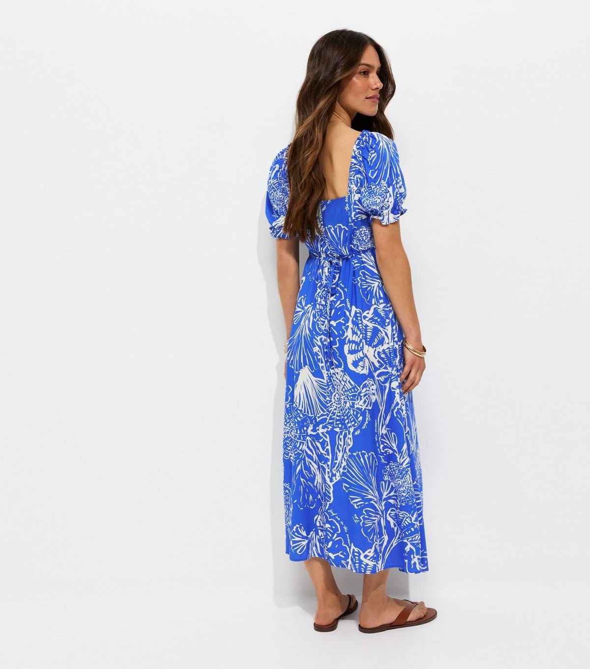 New Look Women's Petite Blue Coral Print Sweetheart Neck Midi Dress New Look - 4