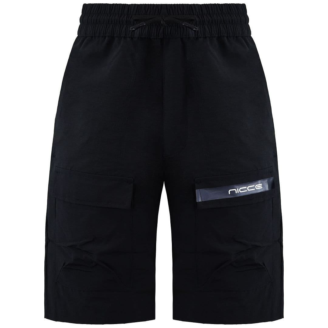 Nicce Nicce Men's Stretch Waist Black Graphic Logo Element Cargo Shorts - 1