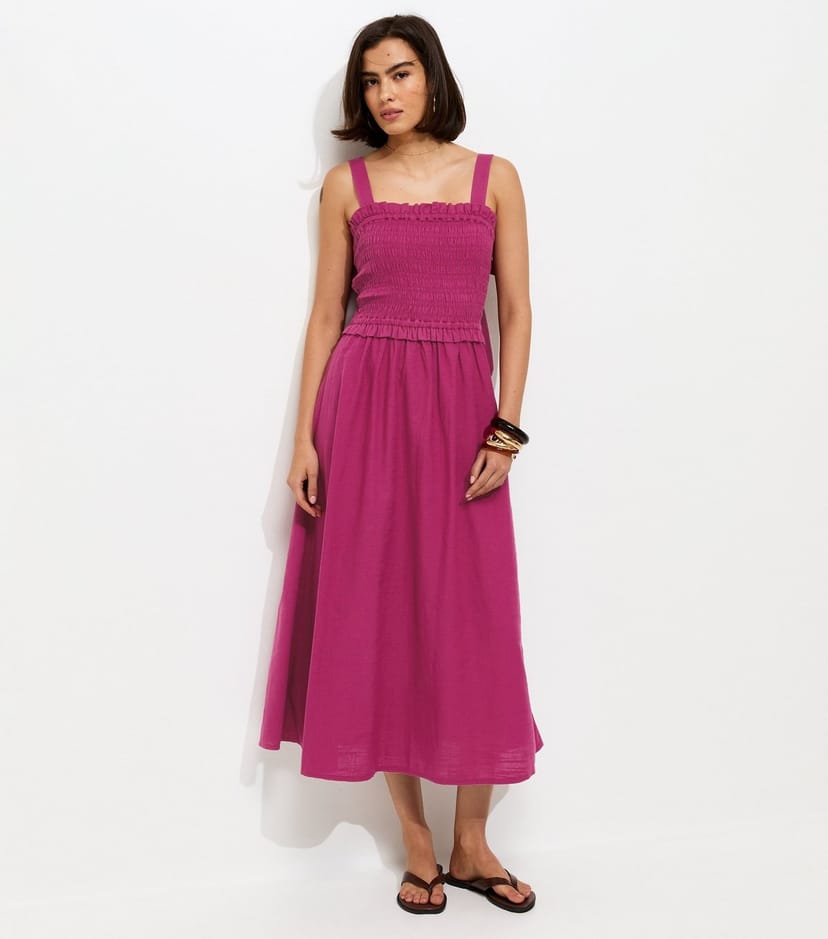 New Look Women's Light Burgundy Cotton Shirred Bow Strap Midi Dress New Look - 1