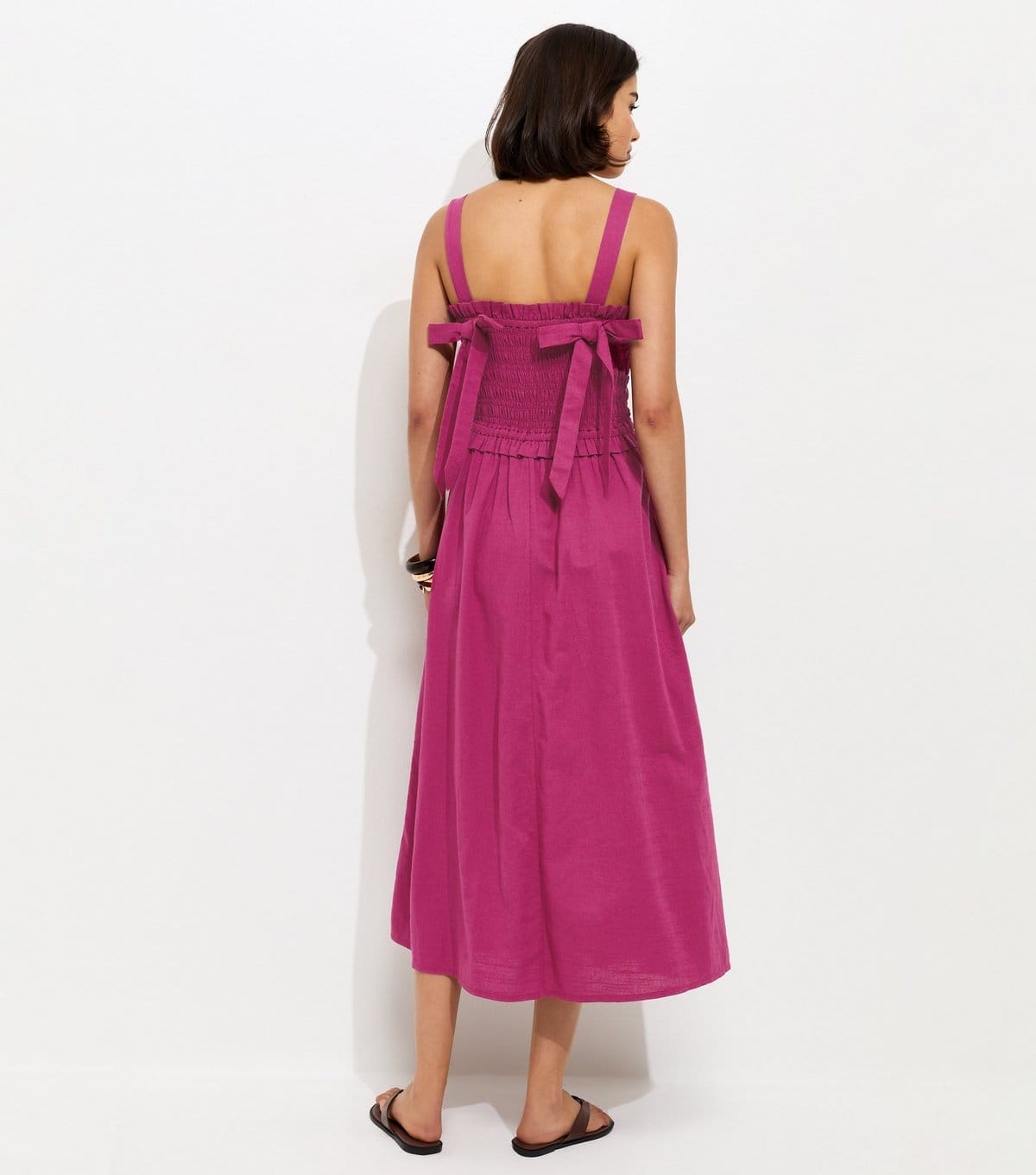 New Look Women's Light Burgundy Cotton Shirred Bow Strap Midi Dress New Look - 4