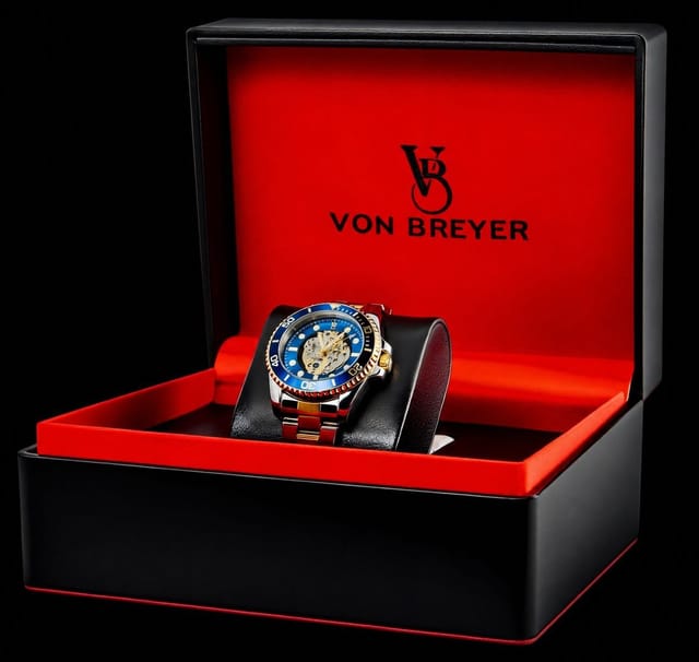VON BREYER VON BREYER Men's Navigator Watch Blue Dial 42mm in Metallic Silver - 2