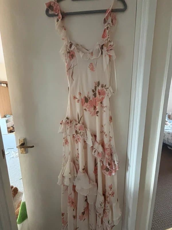 New Look Floral cream ruffle maxi dress