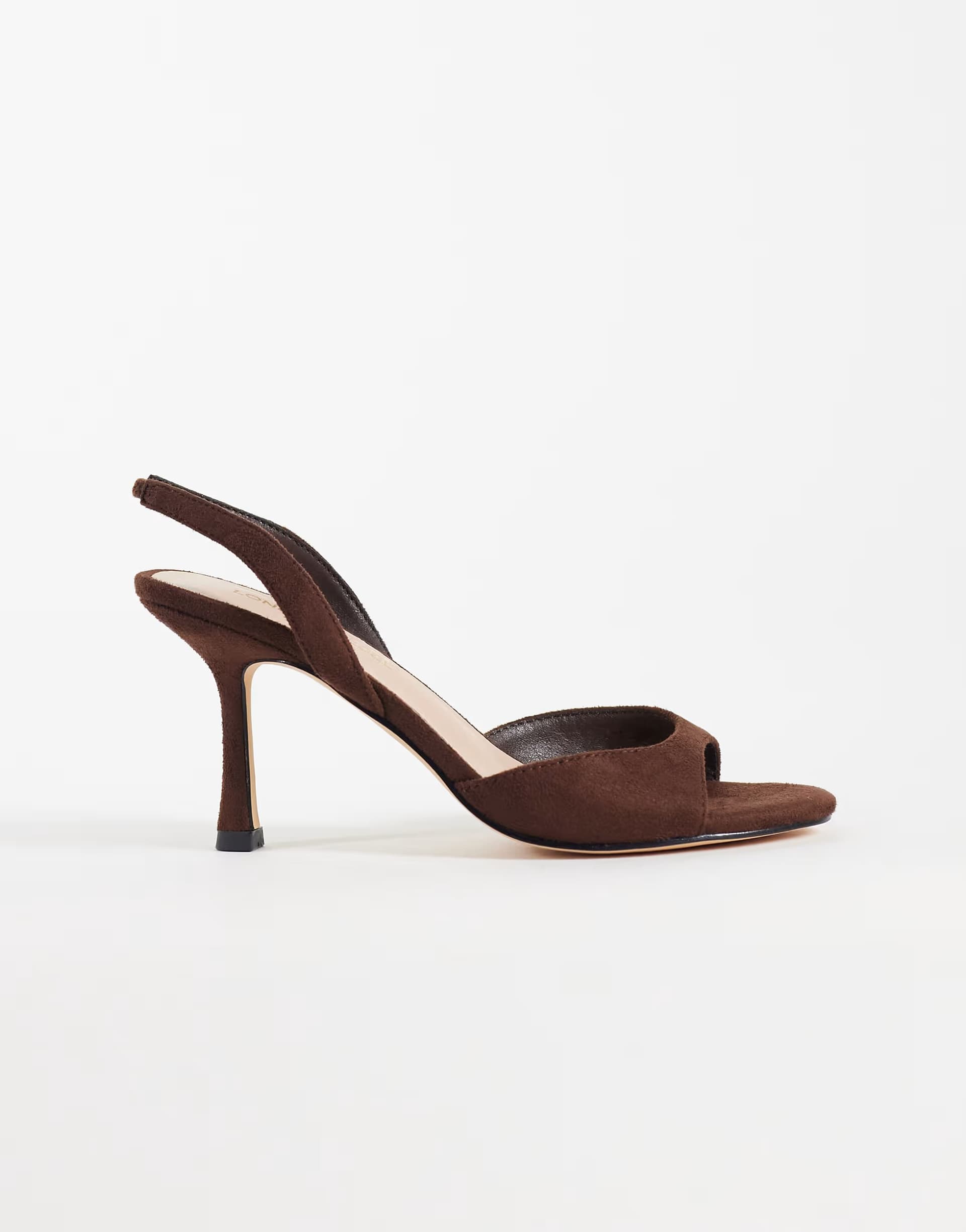 ASOS London Rebel Nora faux suede peep toe high heeled sandals in brown