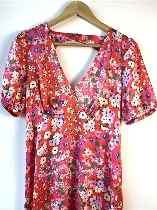 New Look New look - satin floral print midi dress - size 12 - red