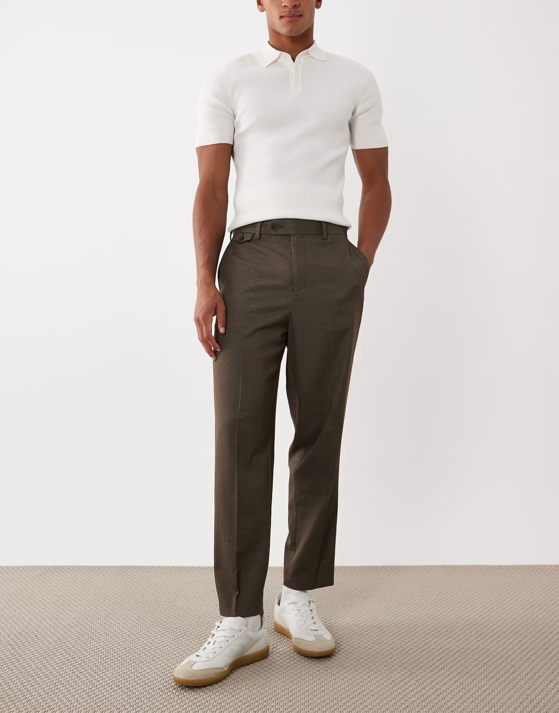ASOS ASOS Dark Brown Herringbone Wool Look Tapered Trousers