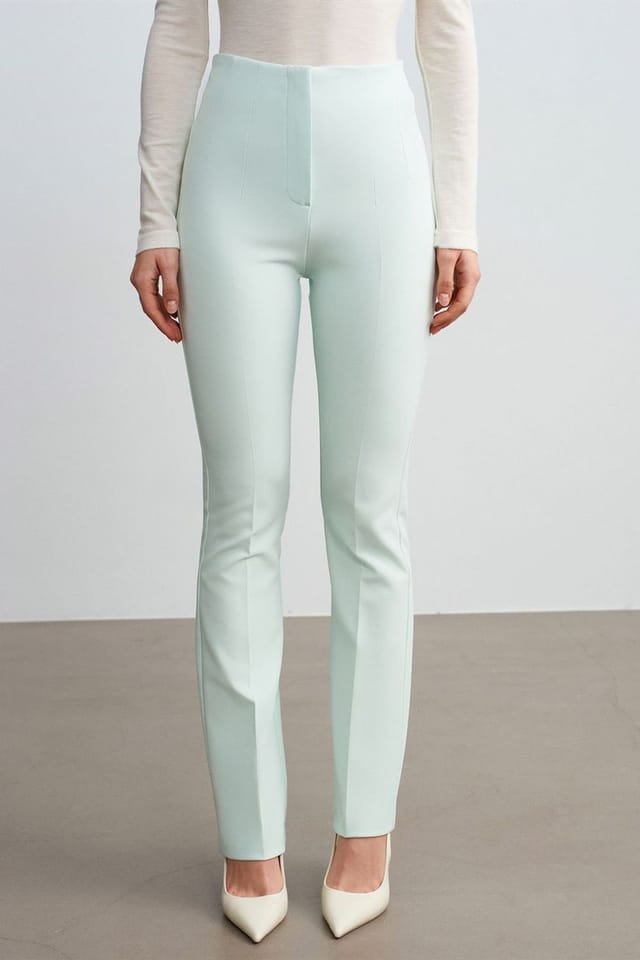 Dilvin Dilvin Women's Straight-leg Crepe Trousers in Mint - 3