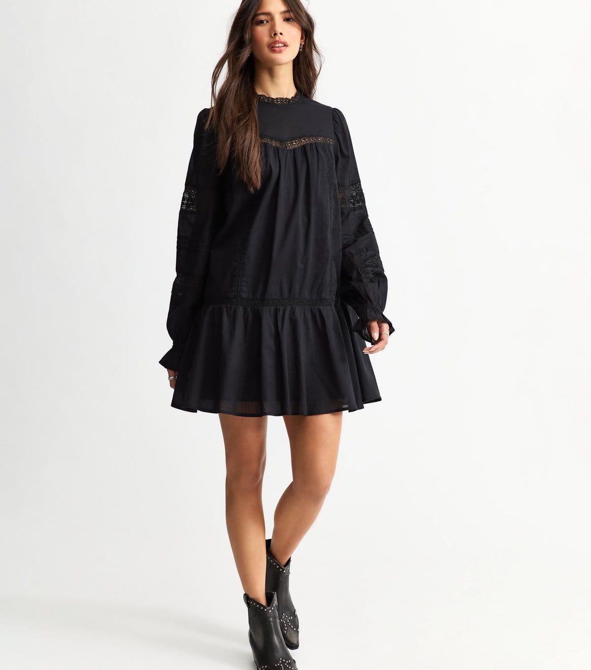 New Look Black Lace Insert Mini Dress