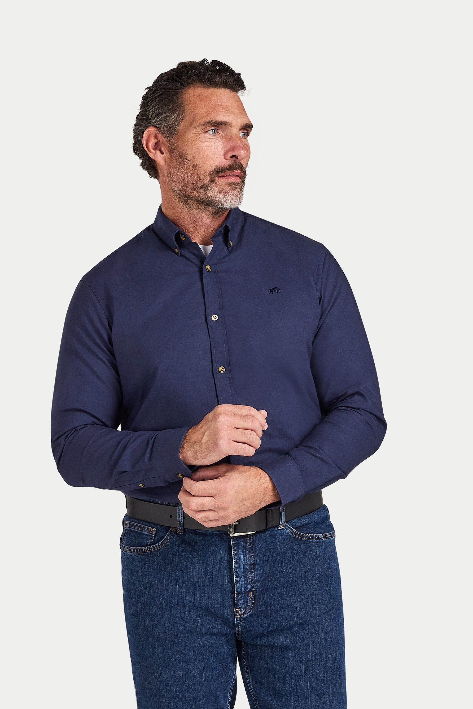 raging bull Raging Bull Men's Long Sleeve Classic Oxford Shirt in Navy - 3