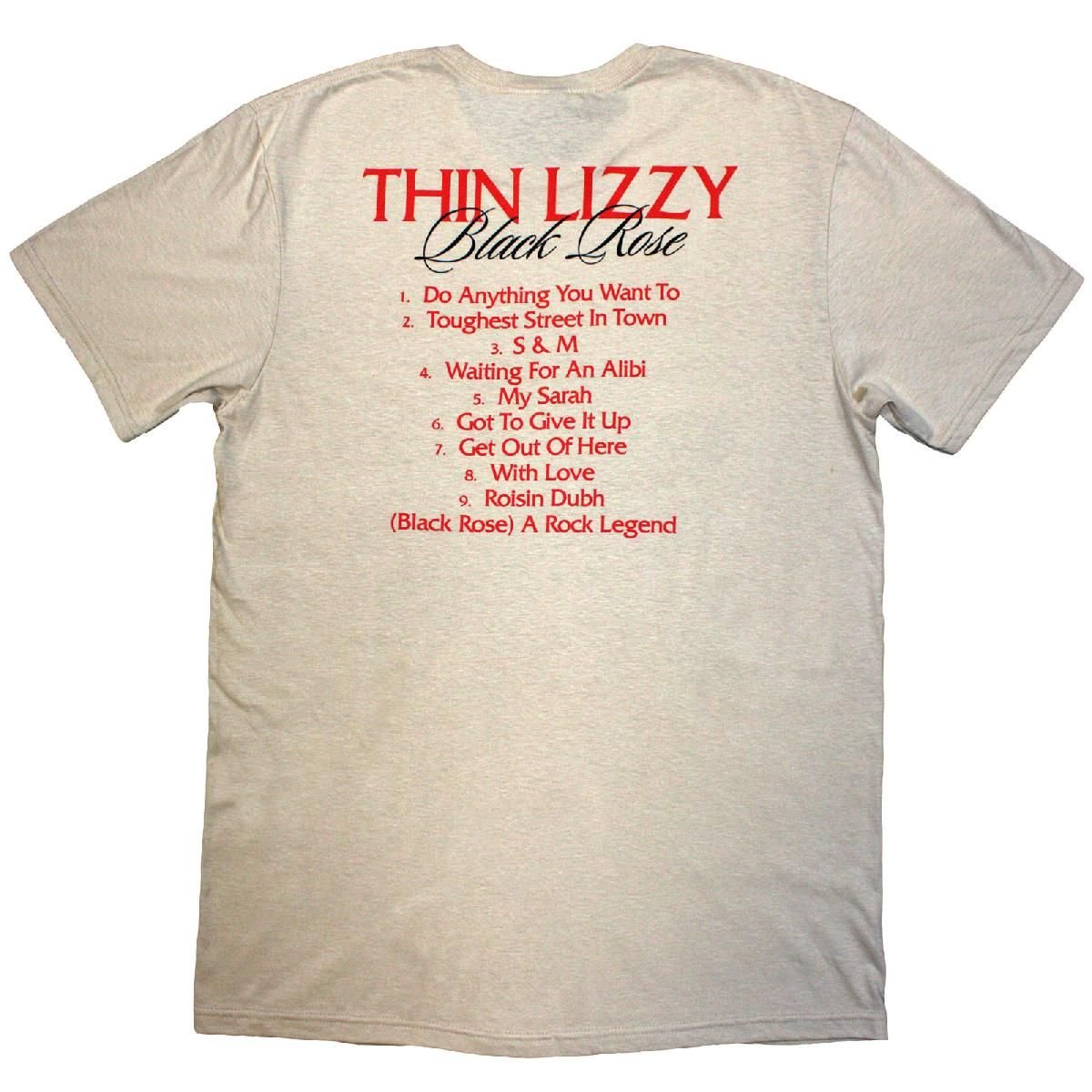 Thin Lizzy Thin Lizzy Men's Black Rose Track List T-Shirt in Natural - 2