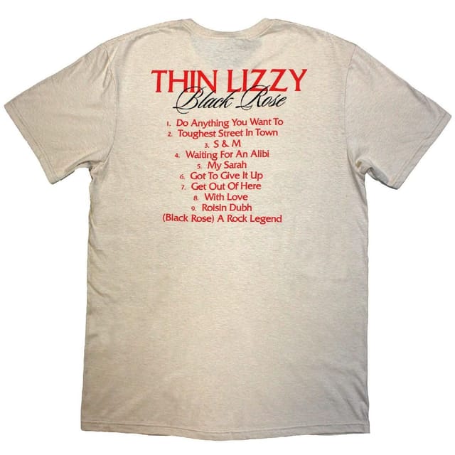 Thin Lizzy Thin Lizzy Men's Black Rose Track List T-Shirt in Natural - 2