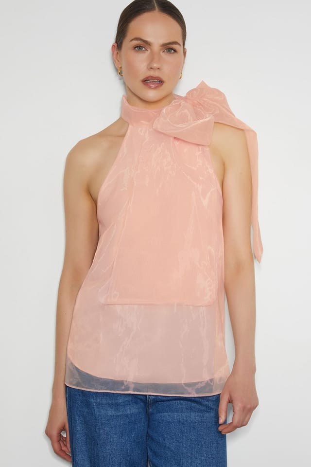 Monsoon Monsoon Women's Vera Sleeveless Organza Pussybow Top Pink - 2