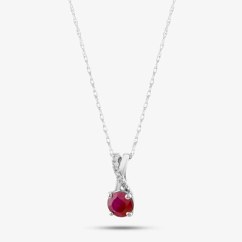 T.H.Baker T.H.Baker Women's 9ct White Gold Ruby & Diamond Crossover Pendant Necklace OJP1703-R in Silver