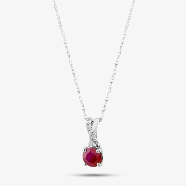 T.H.Baker T.H.Baker Women's 9ct White Gold Ruby & Diamond Crossover Pendant Necklace OJP1703-R in Silver - 2