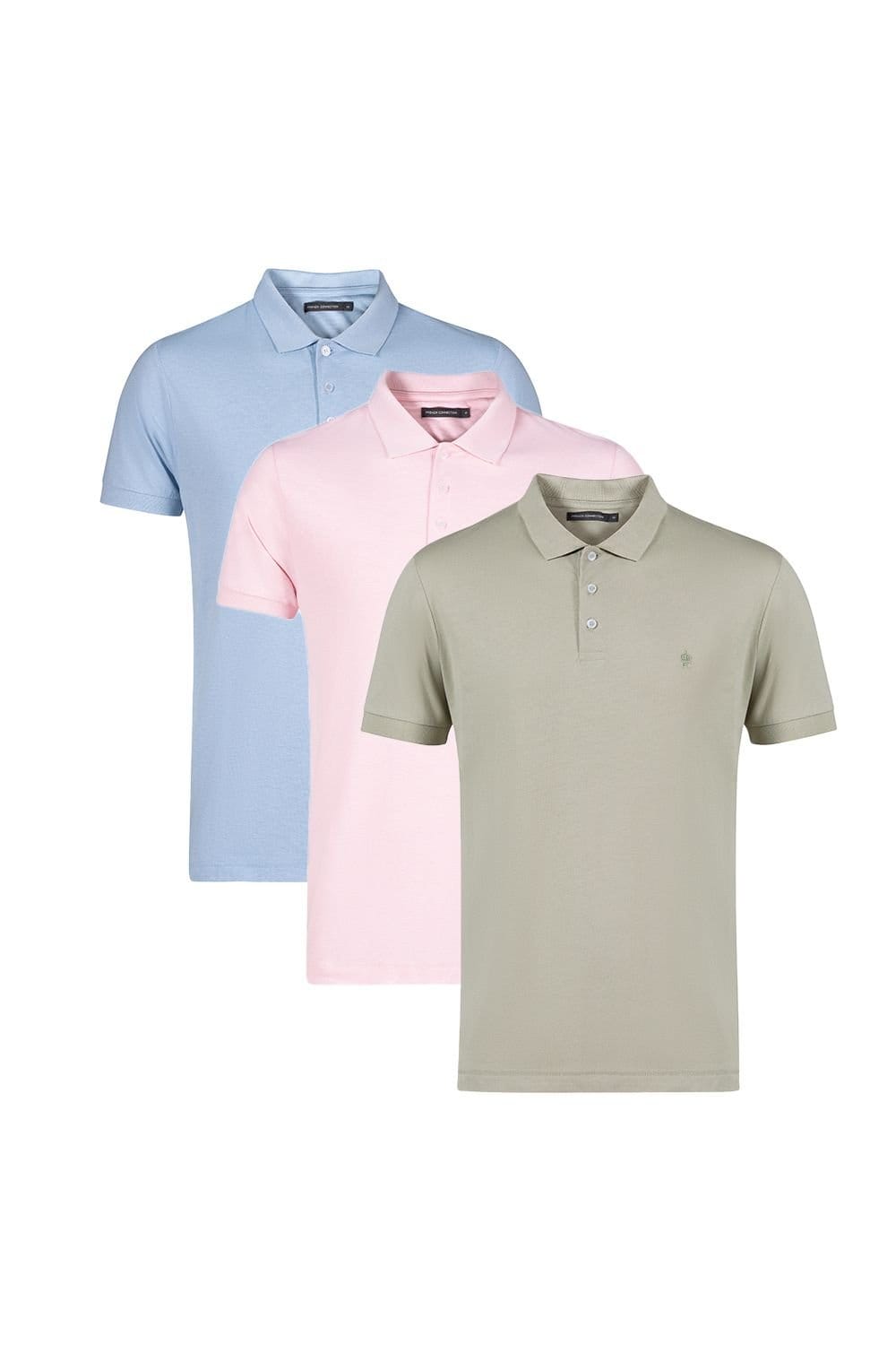 French Connection French Connection Men's 3 Pack Cotton Short Sleeve Polo Shirts in Pink - 4
