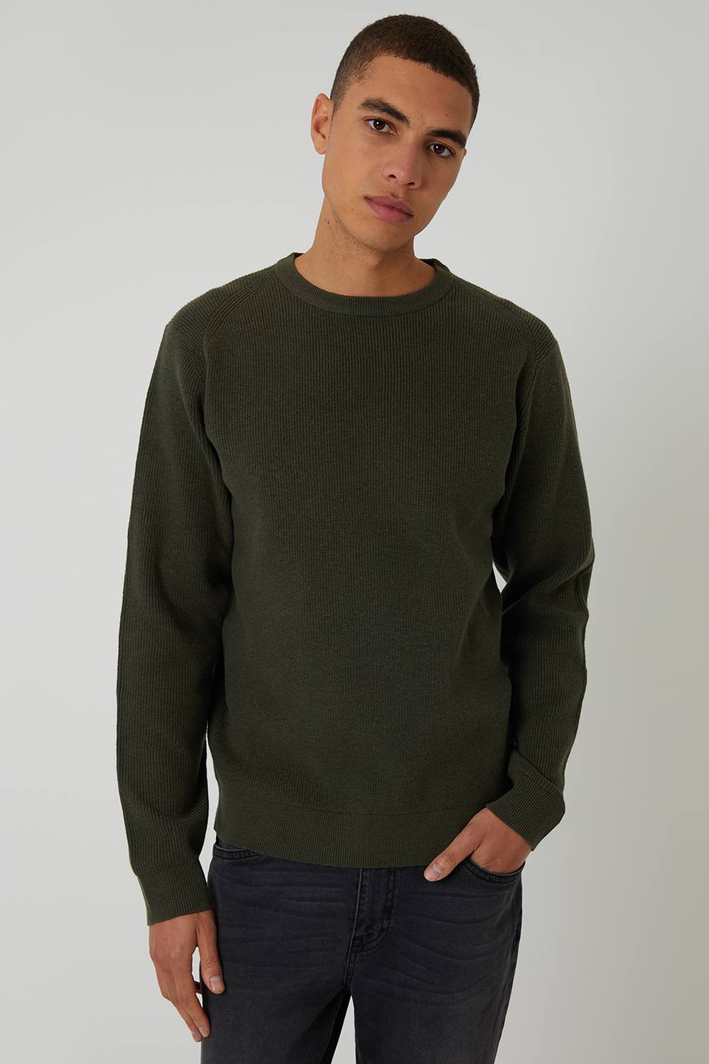 Threadbare Threadbare Men's Rib Knit Crew Neck Jumper in Green - 2