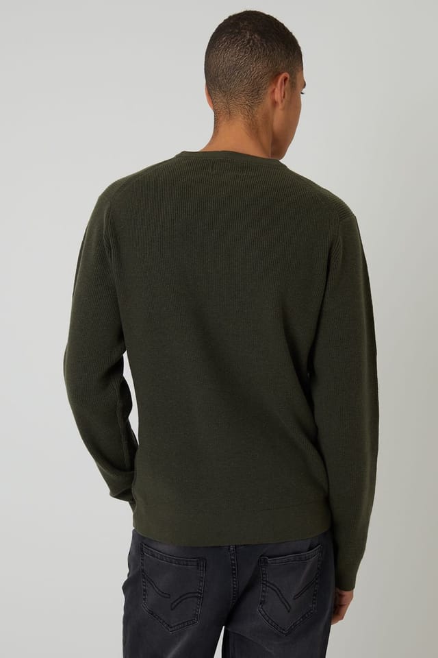 Threadbare Threadbare Men's Rib Knit Crew Neck Jumper in Green - 2