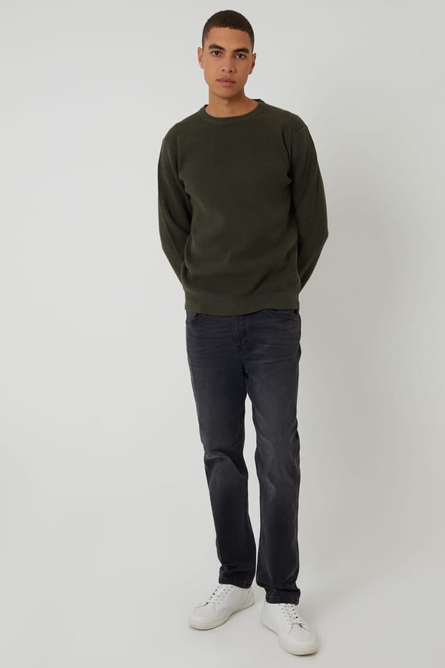Threadbare Threadbare Men's Rib Knit Crew Neck Jumper in Green - 3