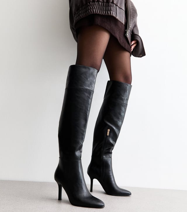 New Look Women's Black Faux Leather Over The Knee Stiletto Boots Vegan New Look - 2