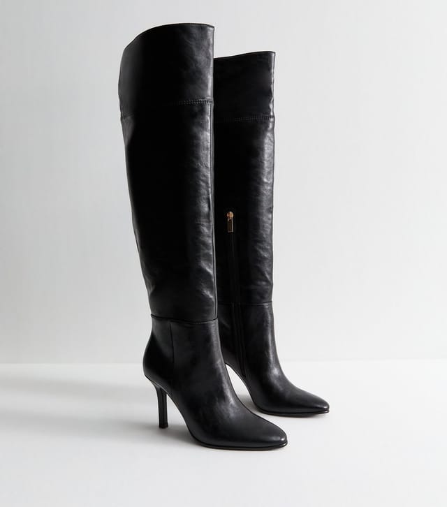 New Look Women's Black Faux Leather Over The Knee Stiletto Boots Vegan New Look - 3