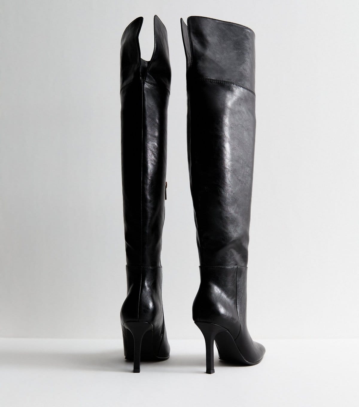 New Look Women's Black Faux Leather Over The Knee Stiletto Boots Vegan New Look - 4