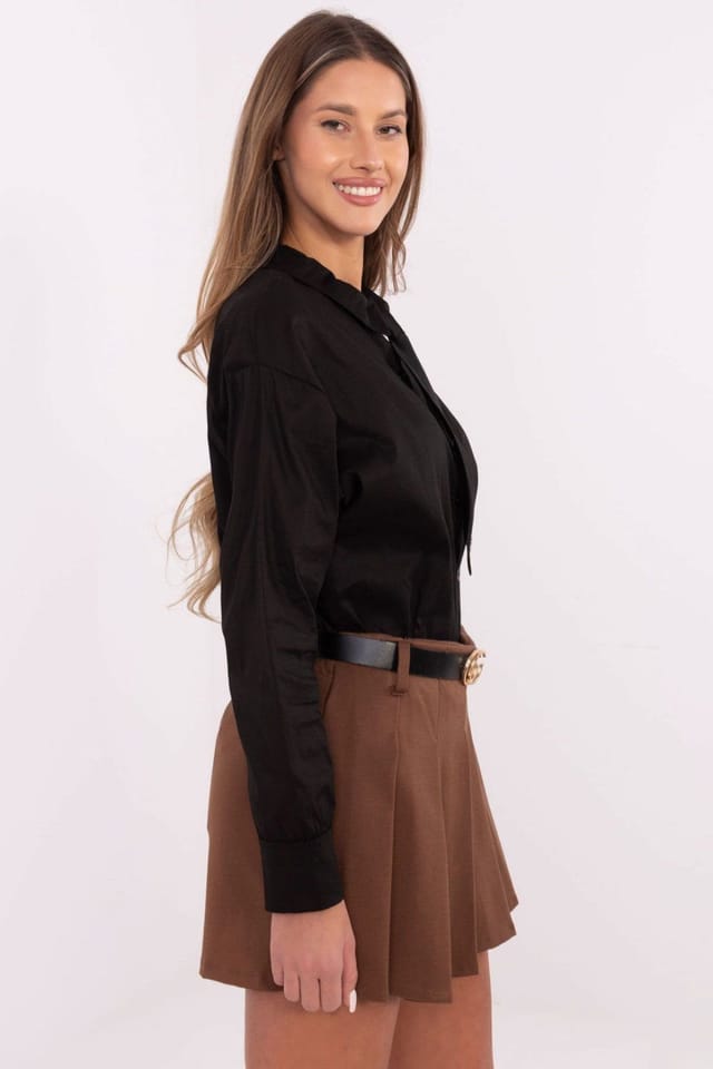 Love Lace Love Lace Women's Long Sleeve Shirt with Tie & Brooch in Black - 2