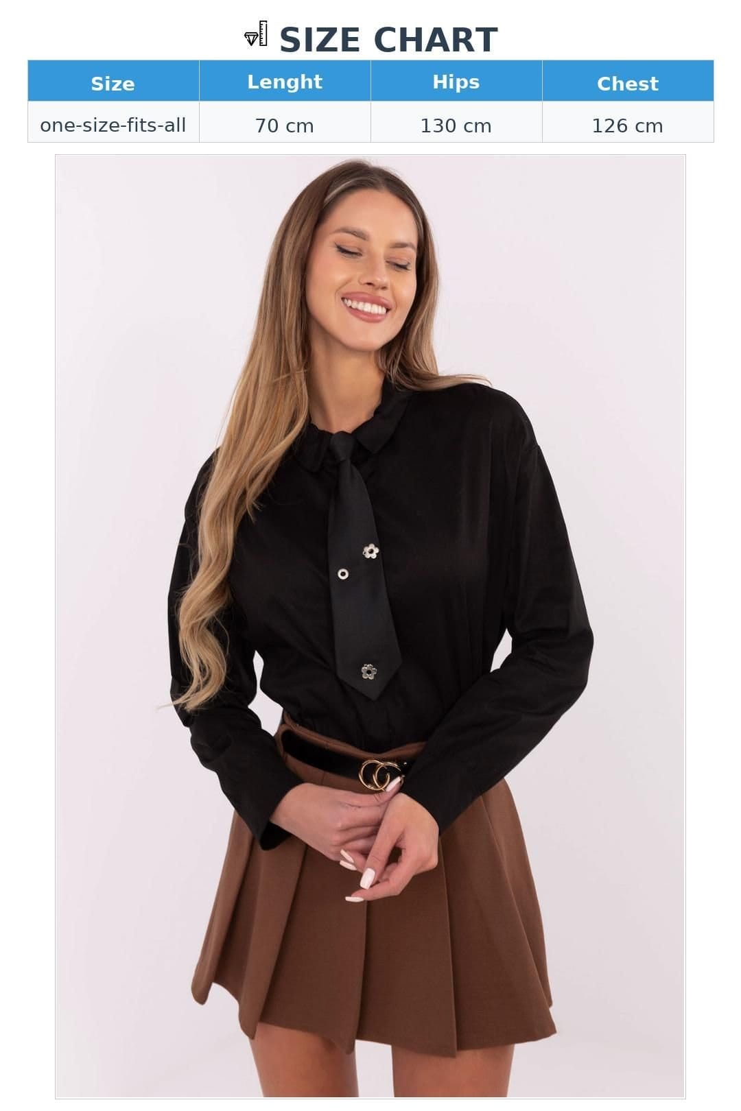 Love Lace Love Lace Women's Long Sleeve Shirt with Tie & Brooch in Black - 4
