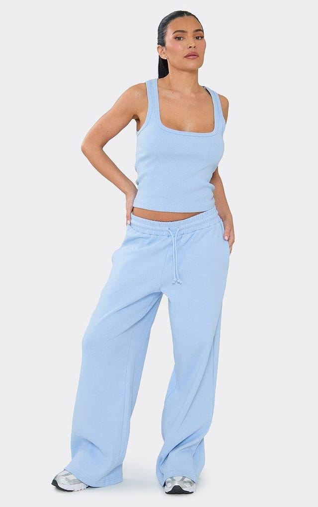 EGO Strappy Cami Top In Blue Ribbed, Women's Size UK 6 - 2