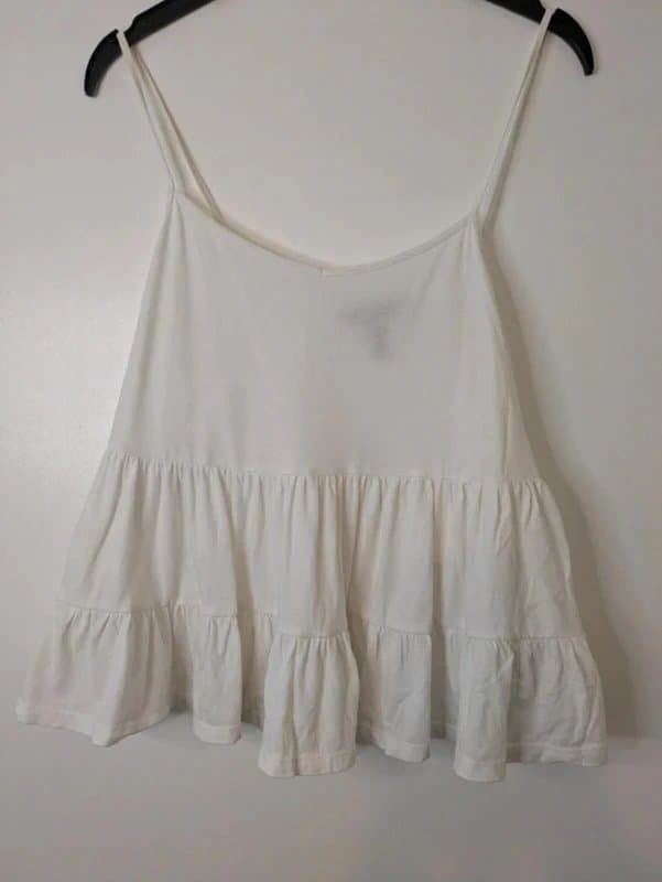 New Look New Look White 100% Cotton Tiered Cami Smock Top Boho Size 10
