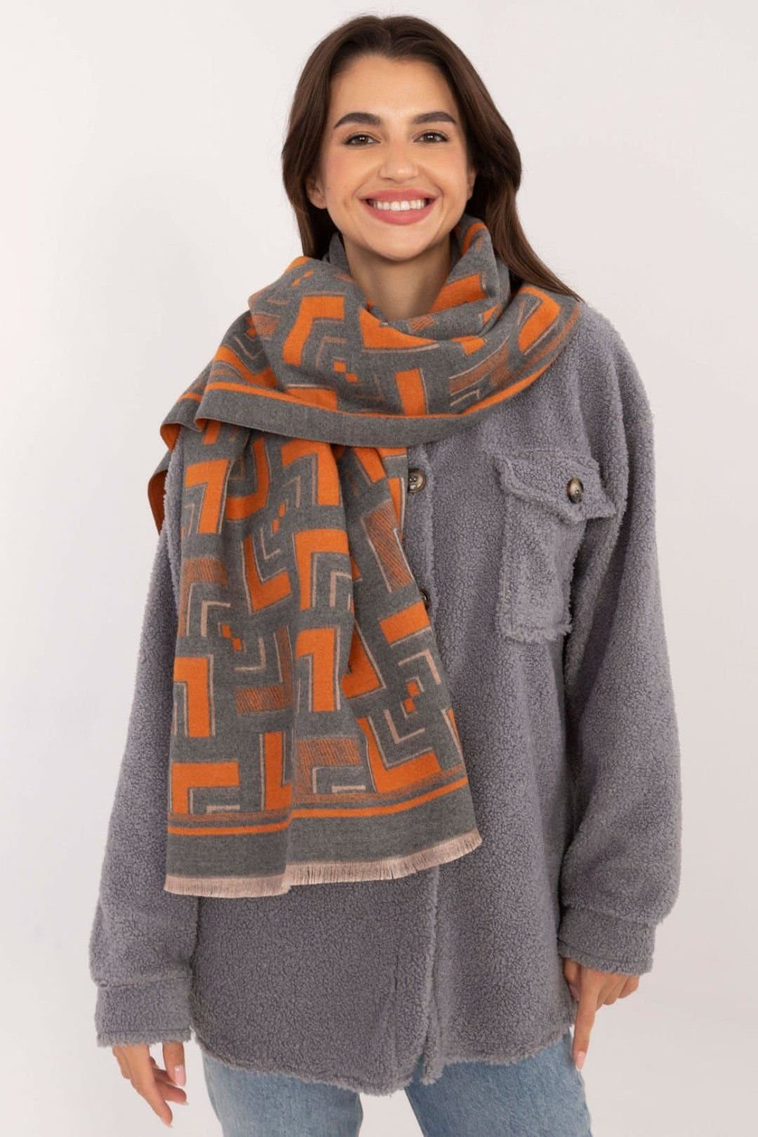 Love Lace Love Lace Women's Geometric Tassel Viscose Scarf Soft Modern Shawl Lightweight in Grey