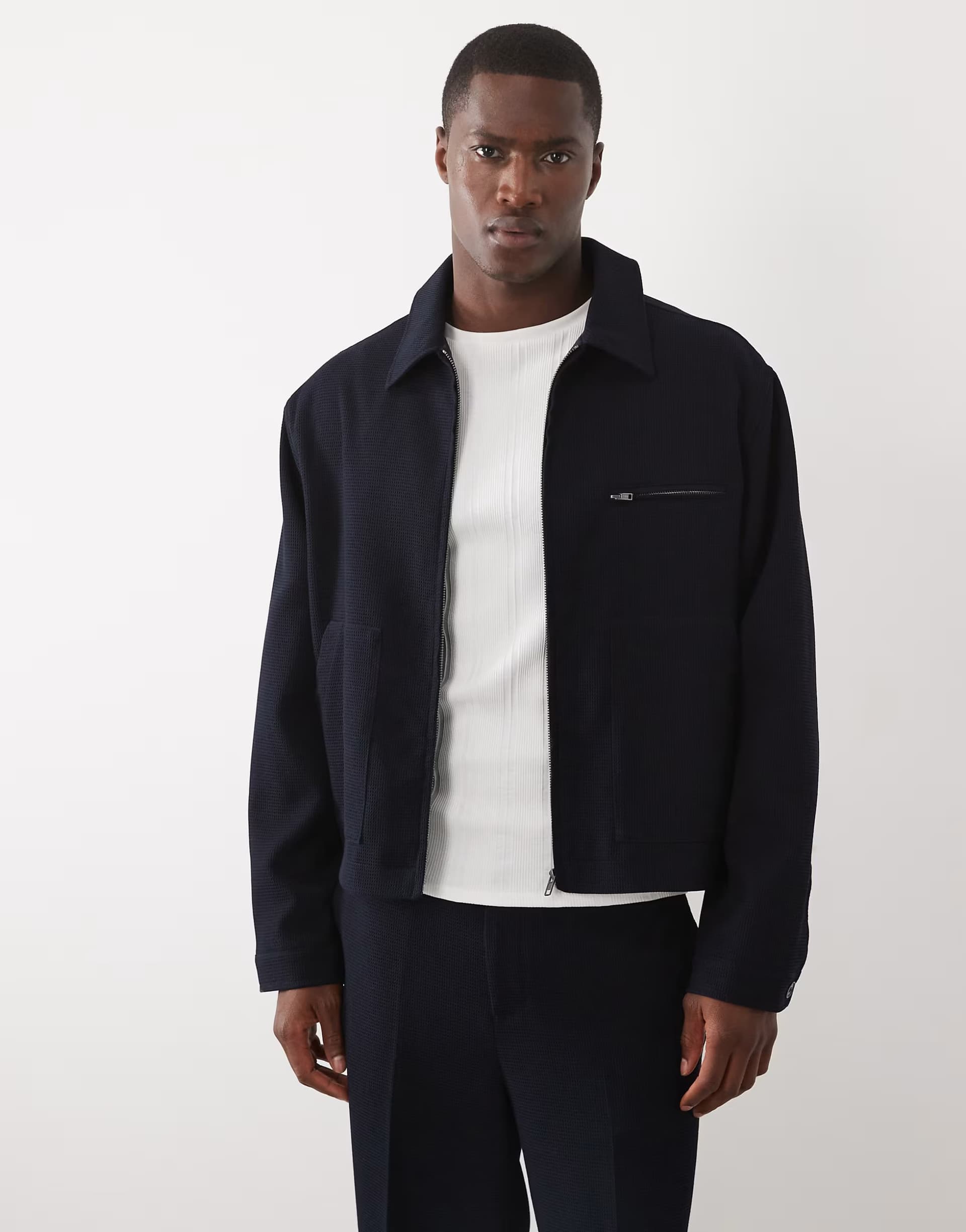 ASOS ASOS DESIGN smart co-ord blouson jacket in navy waffle texture
