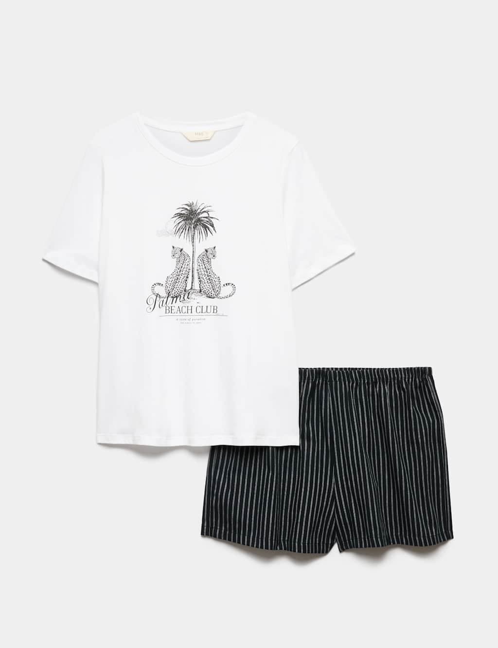 Marks & Spencer M&S Black Cotton Rich Printed Shortie Set