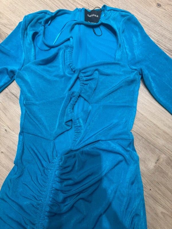 Bershka Bershka Blue Ruched Cut-Out Mini Dress – Size M