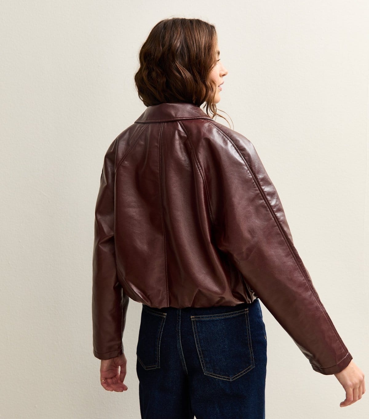 New Look Women's Dark Burgundy Bubble Hem Faux Leather Jacket New Look - 4