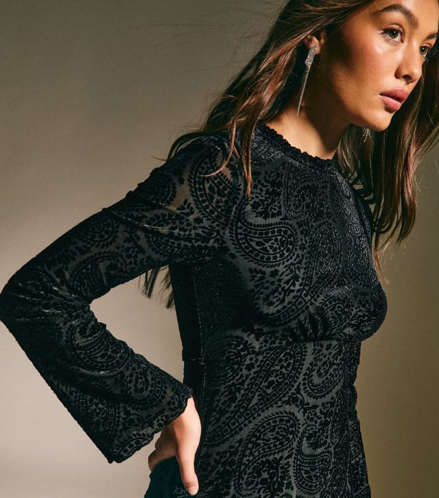 New Look Women's Black Paisley Devore Flared Sleeve Mini Dress New Look - 3