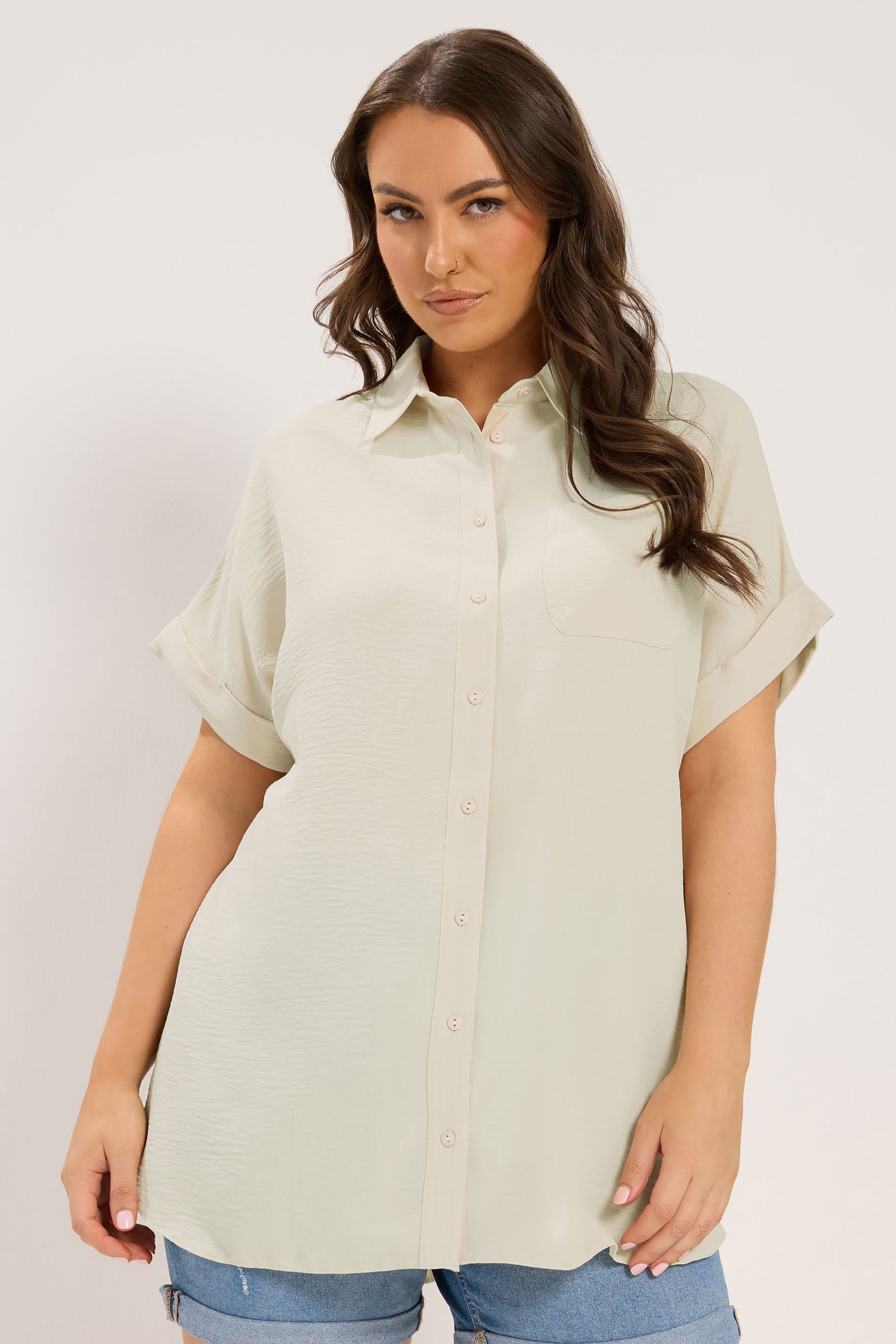 Yours Plus Size Natural Brown Grown On Sleeve Shirt