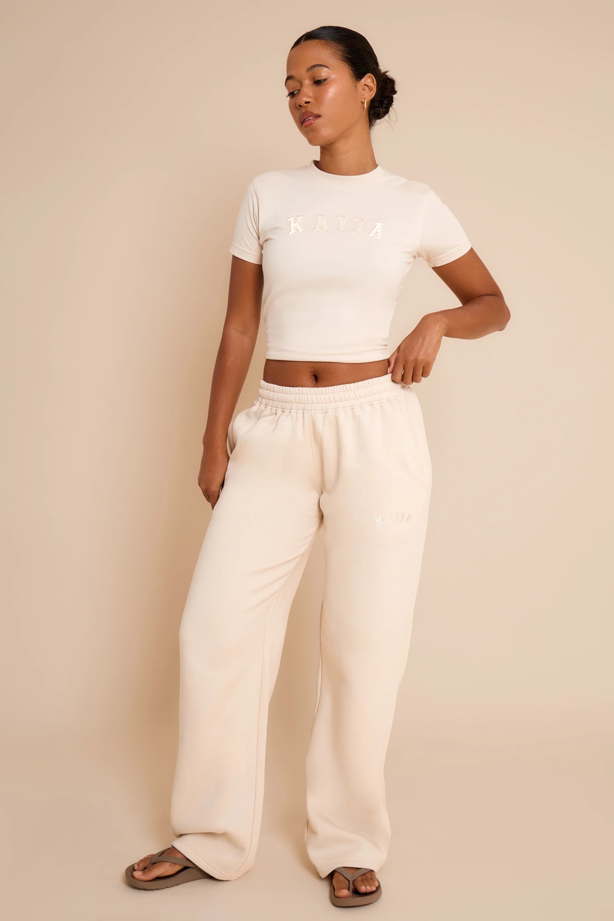 Kaiia Kaiia Slogan Baby Tee Chalk - 4