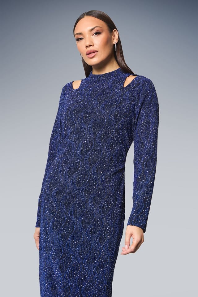 Principles Principles Women's Cut-Out Detail Sparkle Jersey Midi Dress in Blue - 2