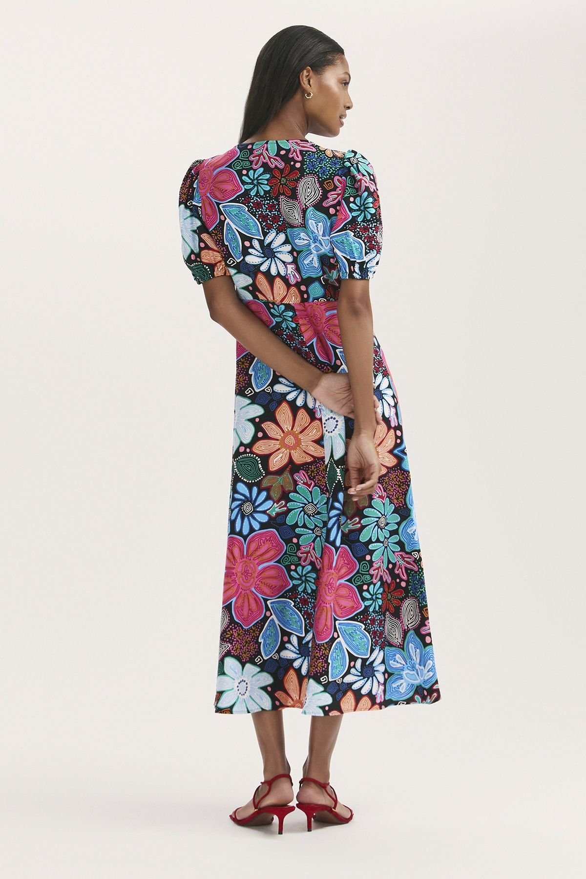 Finery London Finery London Women's Sarah Floral Button Down Midi Dress in Turquoise - 3