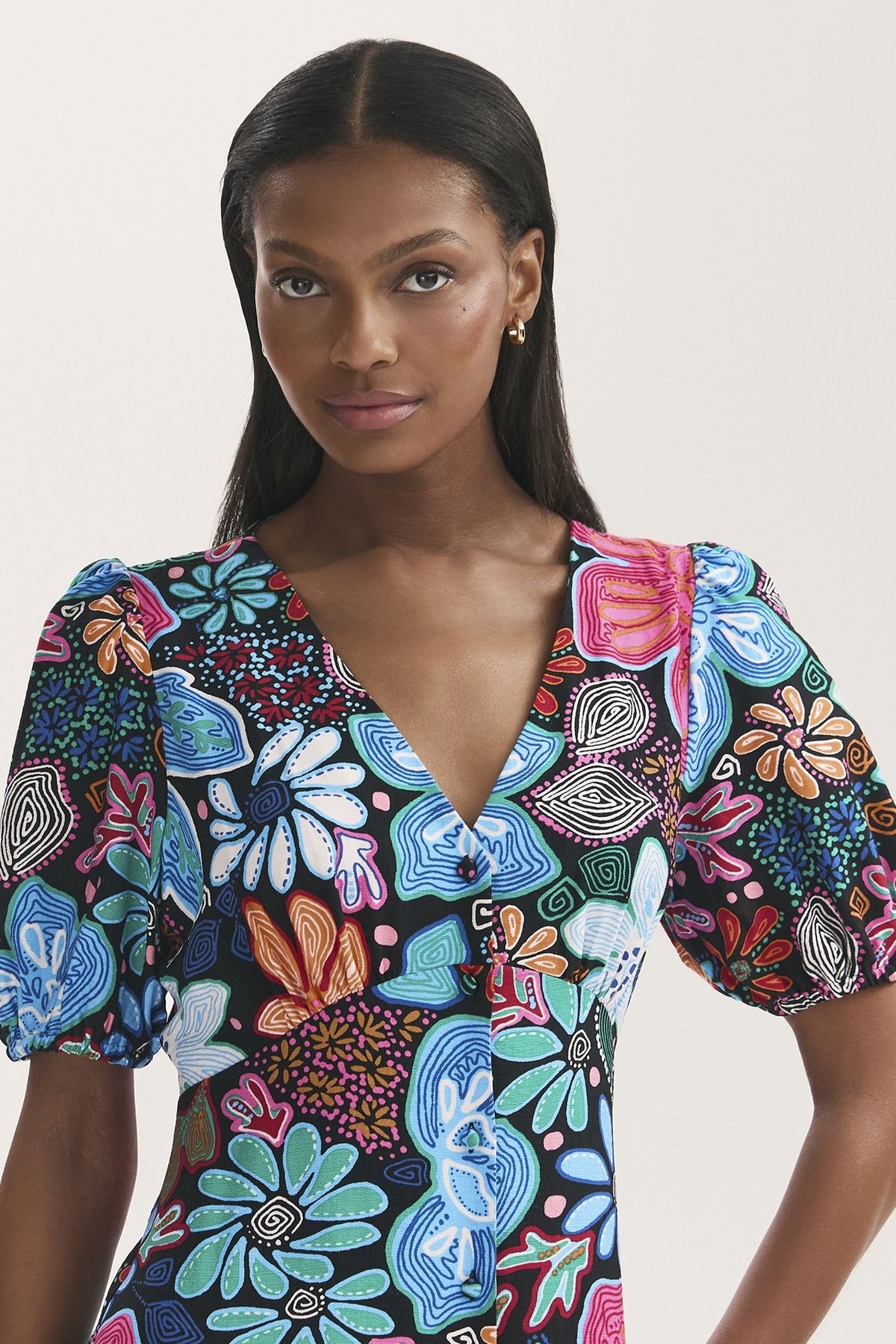 Finery London Finery London Women's Sarah Floral Button Down Midi Dress in Turquoise - 4