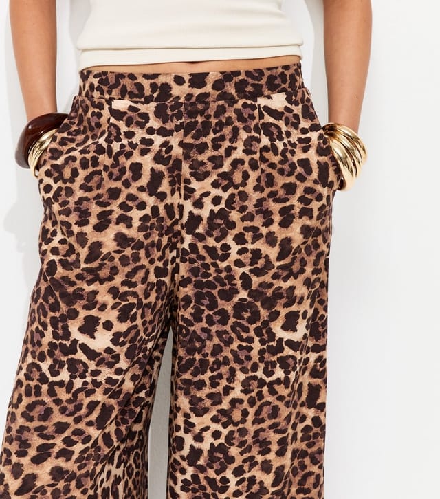 New Look Women's Brown Animal Print Cropped Wide Leg Trousers New Look - 2