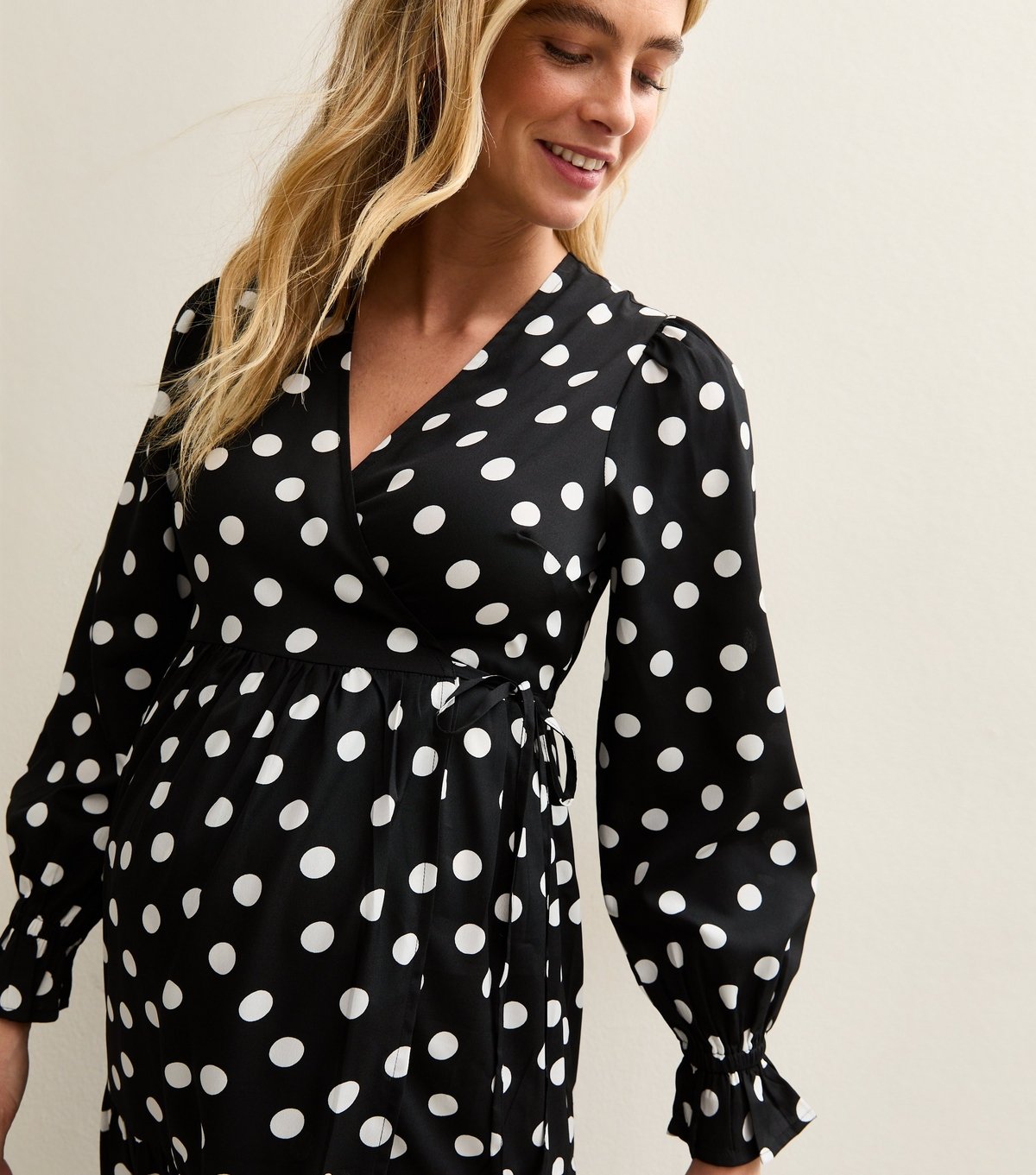 New Look Women's Maternity Black Polka Dot Midi Wrap Dress New Look - 2