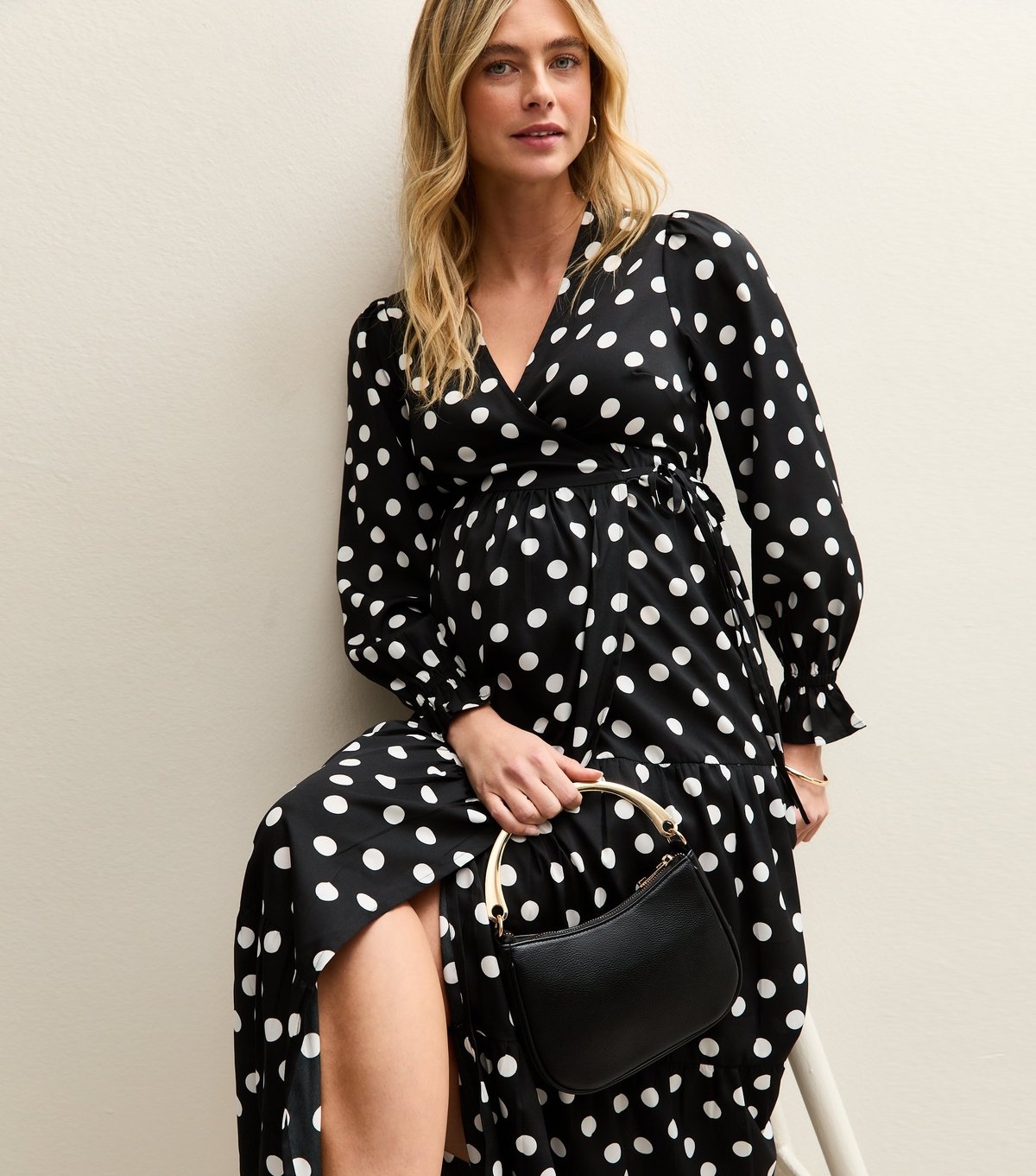 New Look Women's Maternity Black Polka Dot Midi Wrap Dress New Look - 3