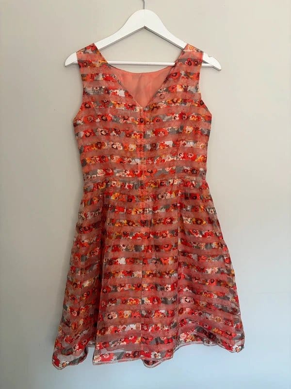 Taylor Taylor Floral Organza Stripe Fit & Flare Dress US 6 UK 10 Coral - 1