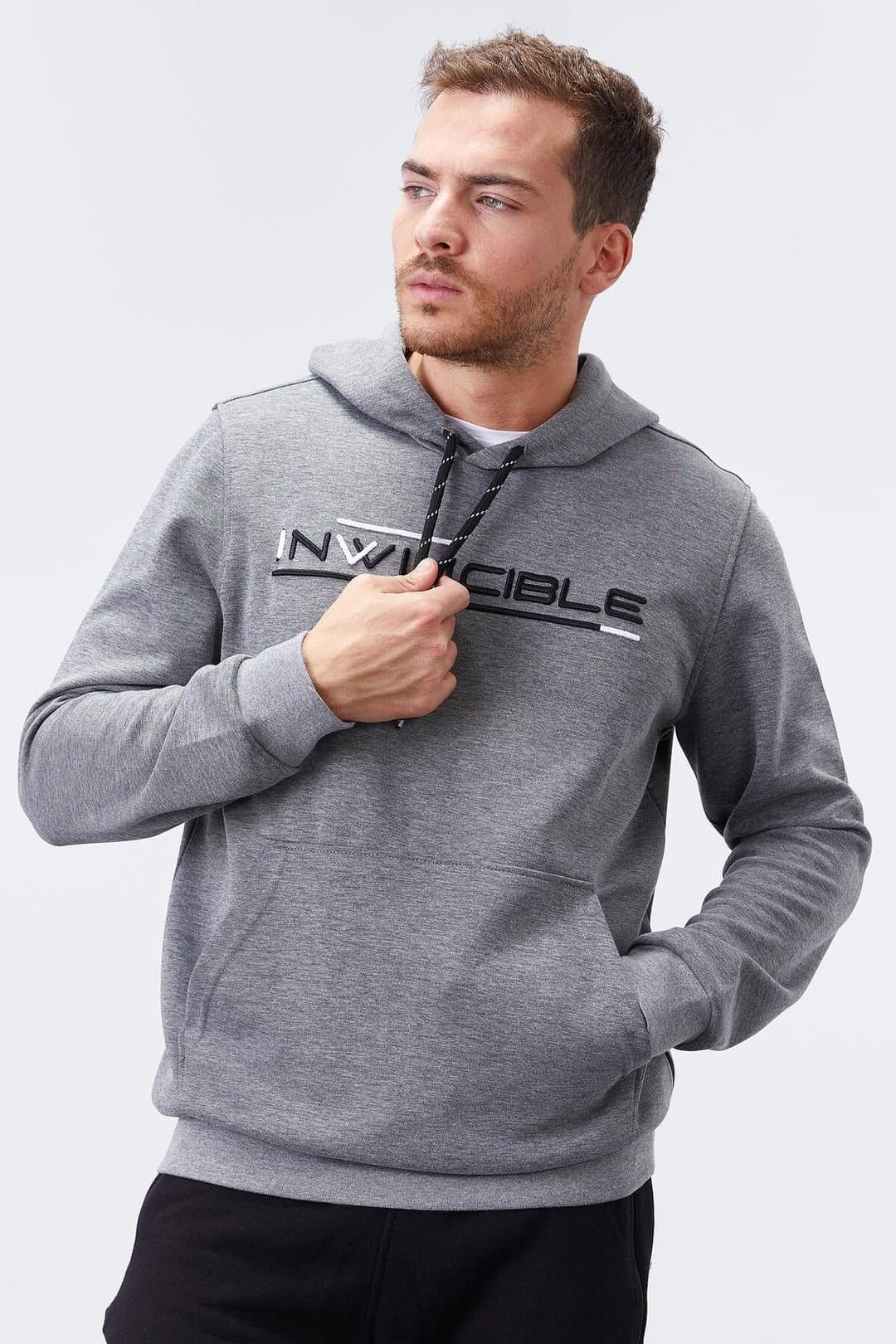 Tommy Life Tommy Life Men's Printed Hooded Sweatshirt With Pocket in Grey