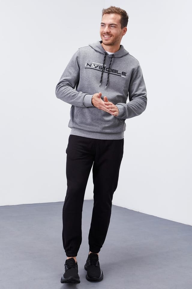 Tommy Life Tommy Life Men's Printed Hooded Sweatshirt With Pocket in Grey - 2