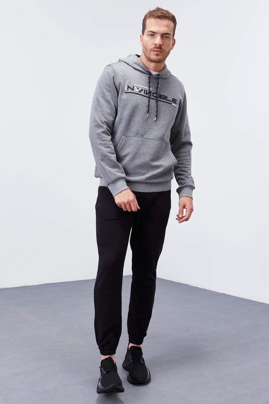 Tommy Life Tommy Life Men's Printed Hooded Sweatshirt With Pocket in Grey - 4
