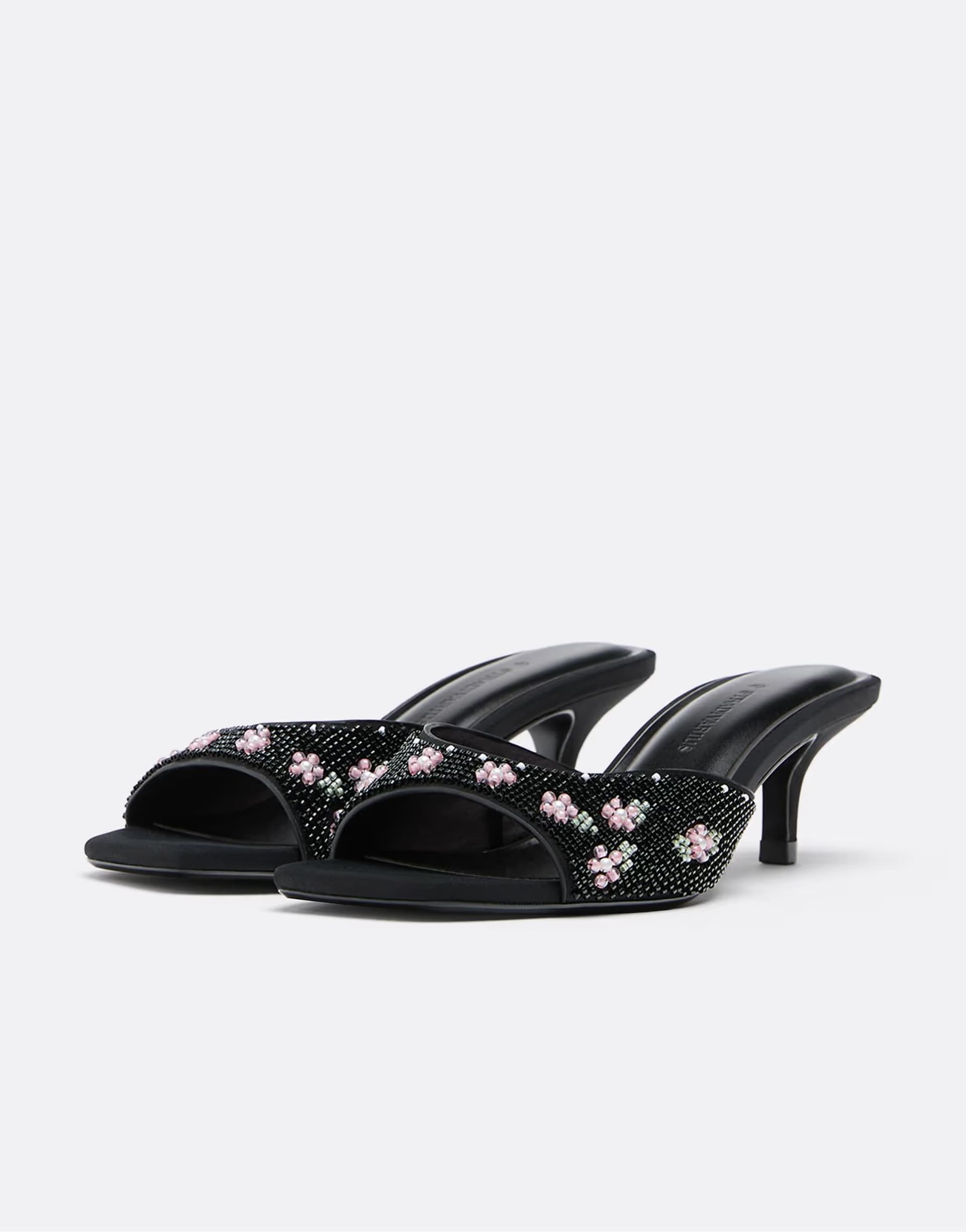 ASOS Stradivarius Heeled mule sandals with bead detail in black