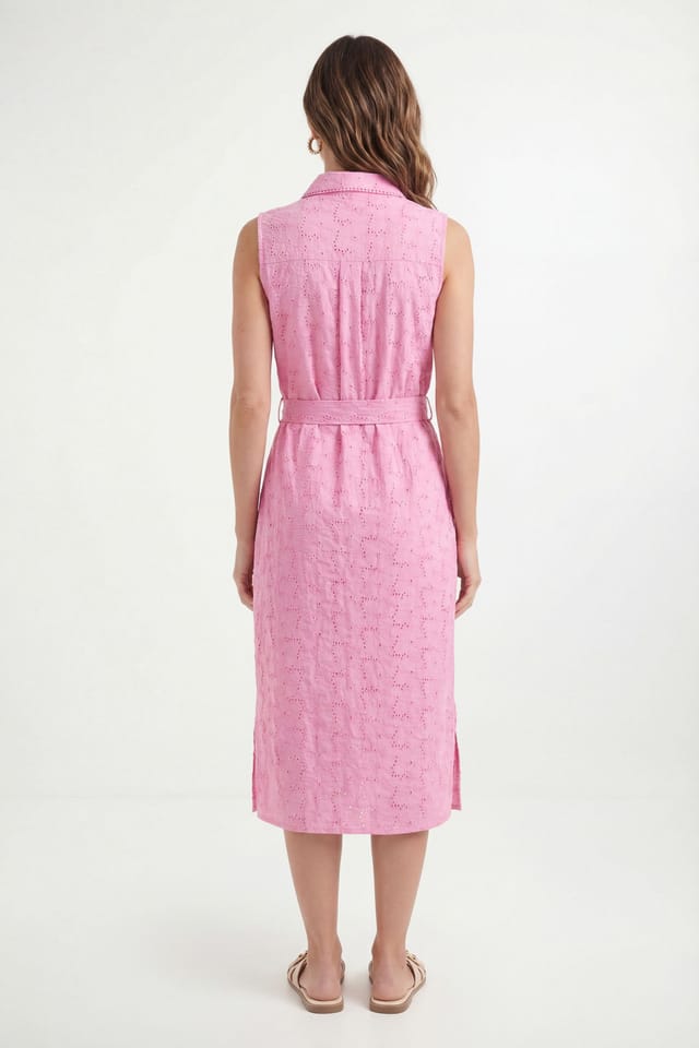 Wallis Wallis Women's Petite Summer Broderie Midi Dress in Pink - 2