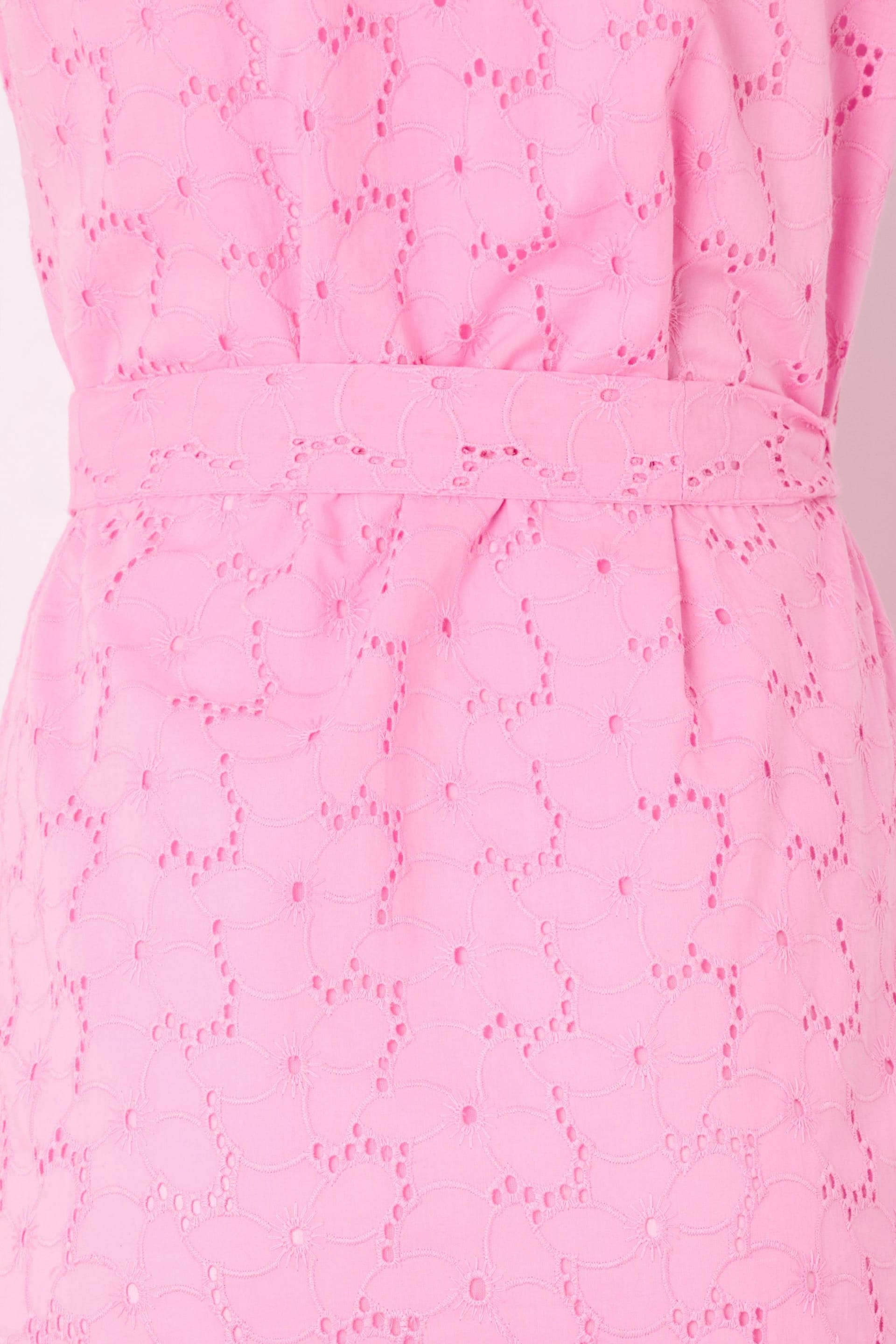 Wallis Wallis Women's Petite Summer Broderie Midi Dress in Pink - 4